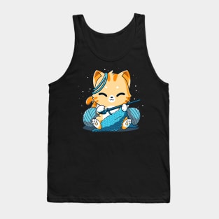 Cute Funny Cat Knitting - Animal Lover Tank Top